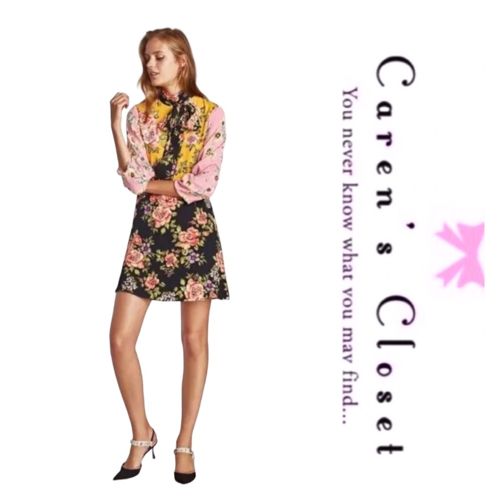 Zara Mixed Floral Long Sleeve Tie Neck Boho Chic Dress - Picture 6 of 12